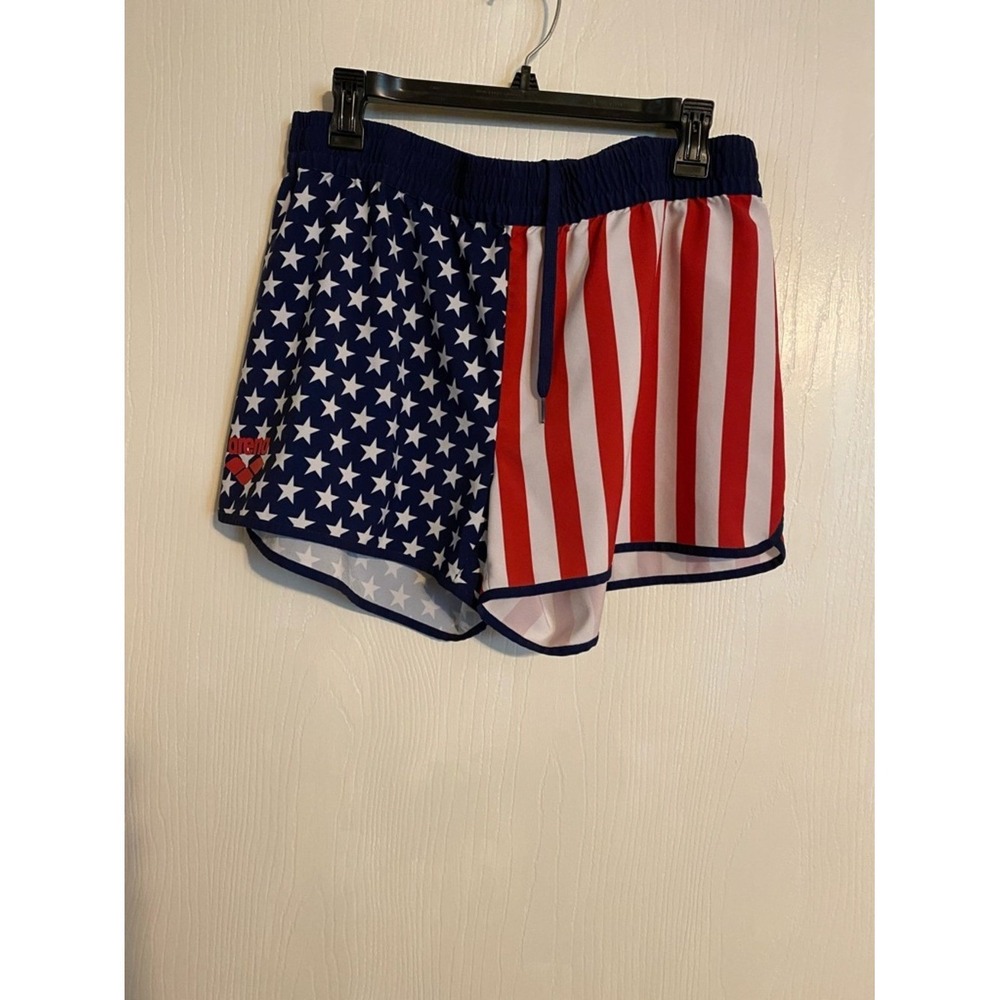 Arena American Flag Stars and Stripes Athletic Shorts Red White Blue Womens
0613